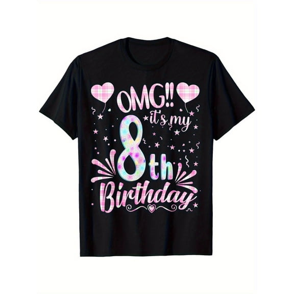 Omg Its My 8th Birthday Plaid Hearts Stars Graphic T Shirt For Kids Girls Boys Cute Funny 8 Year Old Birthday Gift Unisex Short Sleeve Cotton Tee