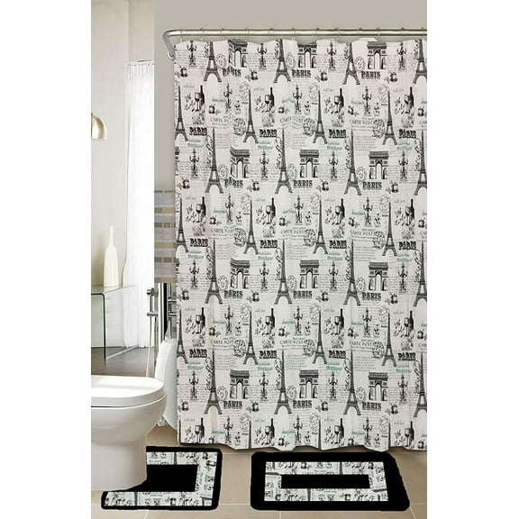 15 Piece Bathroom Shower Curtain Set and Bathroom Rugs - 9 Different Designs !!!