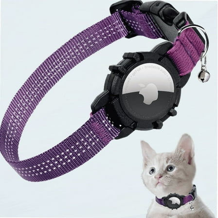 Airtag Cat Collar, New Integrated Apple Air Tag Cat Collar, Reflective Cat Collar with AirTag Holder and Bell, Cat Collar for Girls Boys Cats, Kittens and Puppies (Purple)
