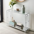 thumbnail image 4 of Zimtown Modern Glass Entryway Console Sofa Table with Shelves, Living Room Side Table for Hallway Bedroom Office, Sturdy Metal Frame, Square Pattern, 4 of 8