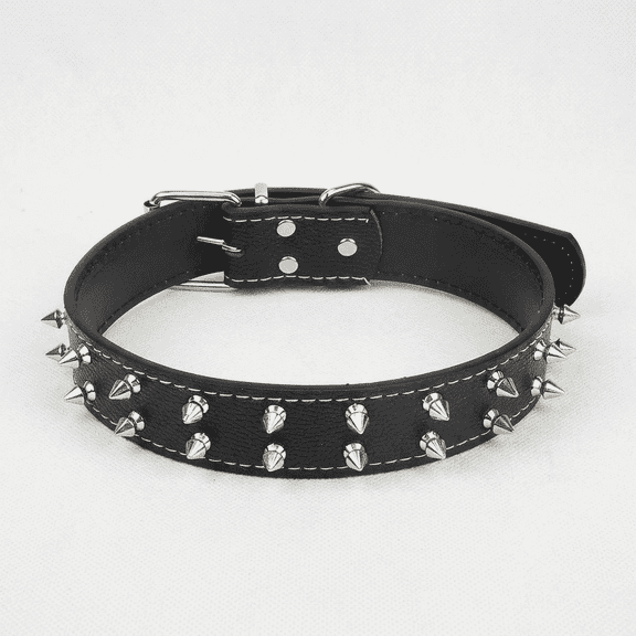 PU Leather Double Row Studded Spiked Punk Heavy Duty Adjustable Durable Break-Away Dog Collar, Black, Large, Medium