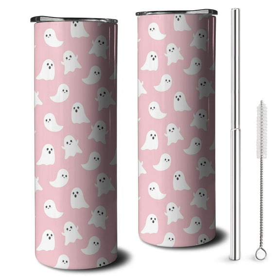 Halloween Ghosts 20 Oz Tumbler with Lid and Straw, Travel Coffee Mug Stainless Steel Tumblers, Double Wall Vacuum Insulated Tumbler Cups for Women Birthday Gifts