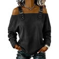 thumbnail image 4 of LEKODE Shoulder Denim Top Country Concert Outfits Adjustable Strap Women's Casual Vintage Washed Sexy Blouses Shoulder Denim Shirt cold shoulder tops sexy denim outfits for women Solid Black XL, 4 of 5