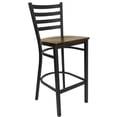 thumbnail image 1 of HERCULES Series Black Ladder Back Metal Restaurant Barstool - Mahogany Wood Seat, 1 of 7