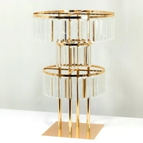 Balsa Circle 3-Tier Gold 27" Metal Chandelier Flower Stand with Clear Acrylic Crystals Party Wedding Reception Event Centerpieces