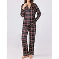 thumbnail image 2 of Ekouaer Womens Pajamas Set 2 Piece Button Down Pjs Soft Long Sleeve Top and Pants Sleepwear Set Lounge Sets Blue Black Plaid, 2 of 5