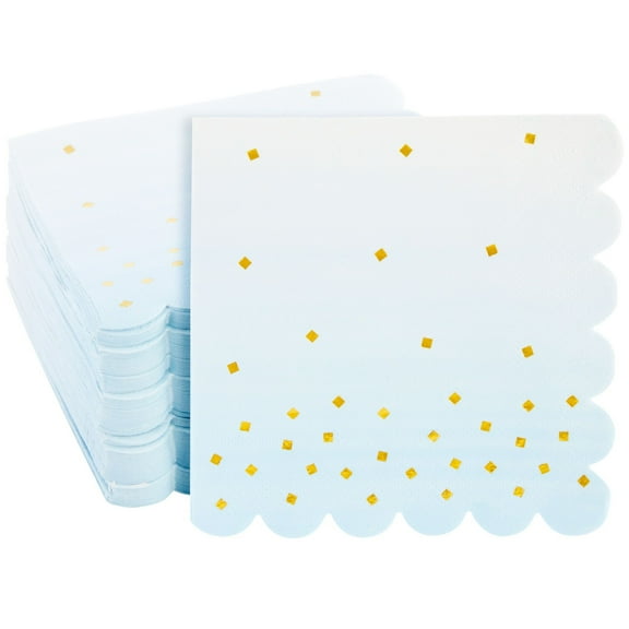 Sparkle and Bash Napkins for Baby Boy Shower - 5 x 5 In, 100 Pack, Ombre Blue & Gold, 3-Ply Paper - Baby Shower Napkins with Gold & Disposable Cocktail & Dinner Party Decor