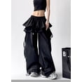 thumbnail image 4 of Xdegoge Women's Y2K Baggy Wide Leg Pants Casual Elastic Waist Layered Ruffle Vintage Trousers with Lace Trim Loose Fit Grunge Goth Streetwear Fashion Lounge Bottoms, 4 of 6
