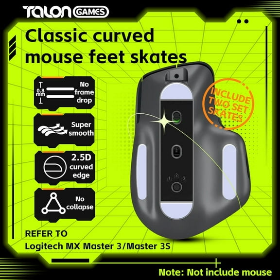 TALONGAMES Mouse Feet Skates For Logitech MX Master 3/ 3S Wireless Gaming Mouse, Gray, 2Sets