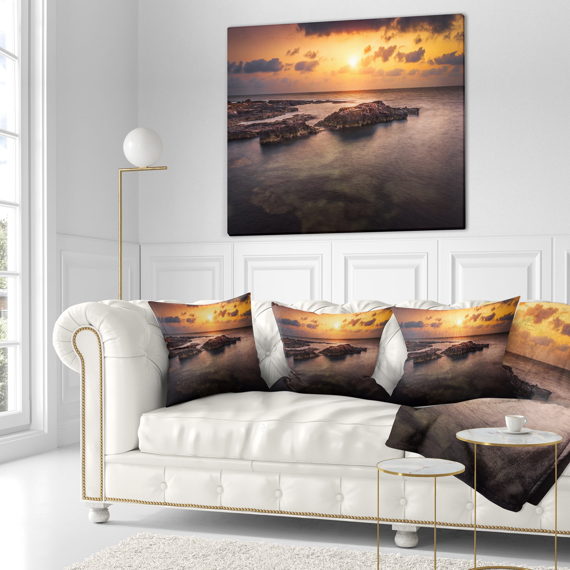 Designart Sunset over African Seashore - Oversized Beach Throw Pillow - 18x18
