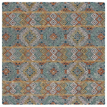 SAFAVIEH Aspen Ethelbert Geometric Striped Wool Area Rug, Blue/Gold, 9' x 9' Square