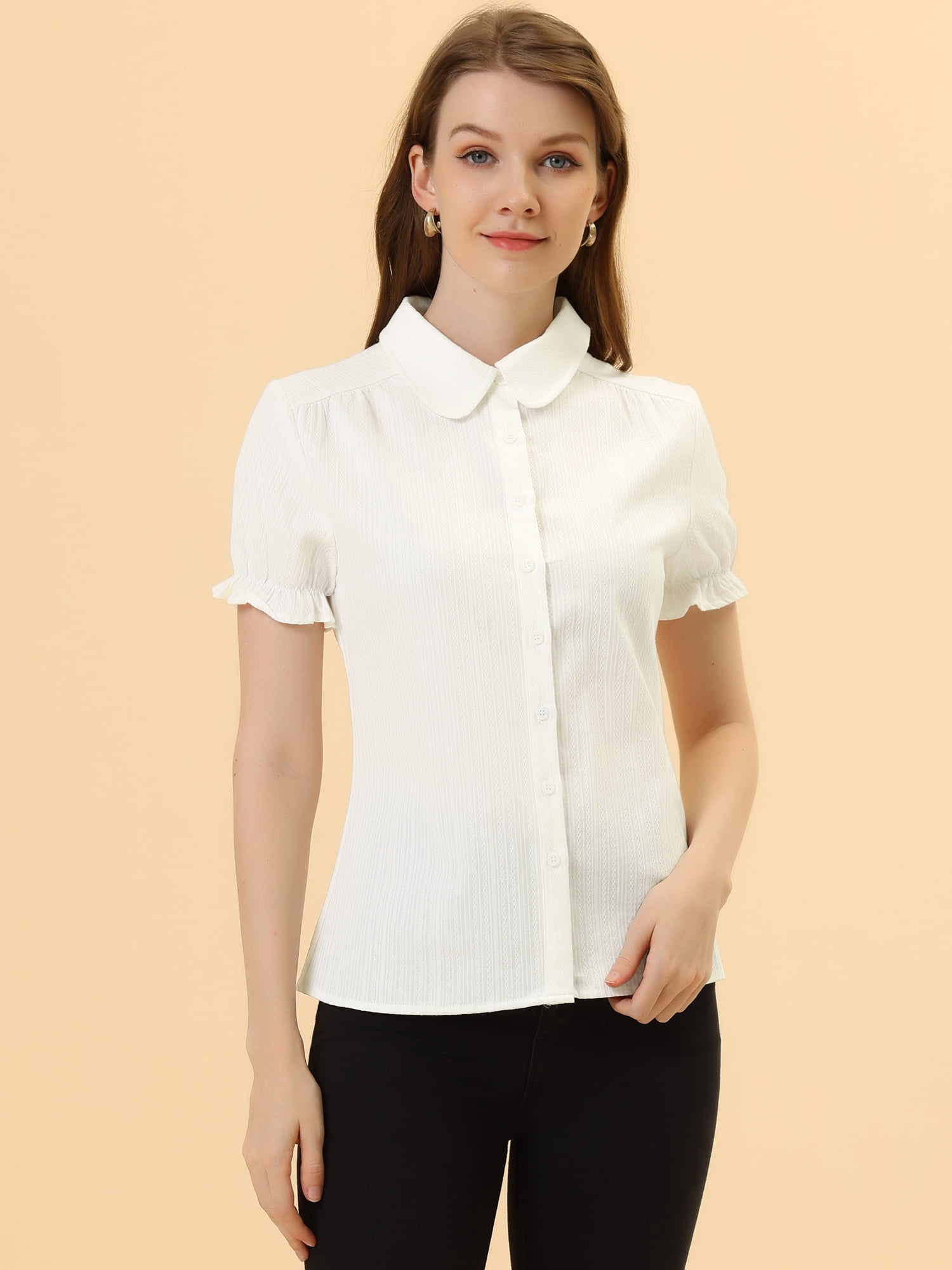 DARING DIVA Women's Cotton Frilled Peter Pan Collar Blouse XL White