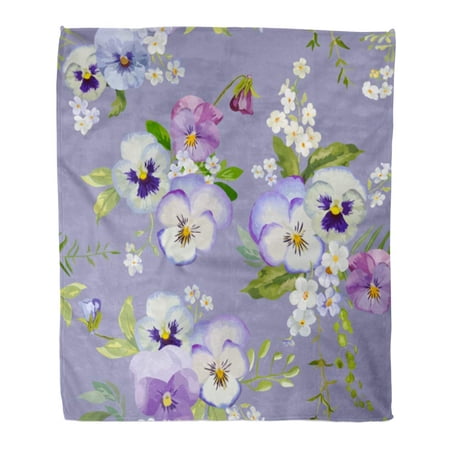 SIDONKU Throw Blanket Warm Cozy Print Flannel Bloom Pansy Flowers Floral Shabby Chic Pattern in Blossom Comfortable Soft for Bed Sofa and Couch 50x60 Inches
