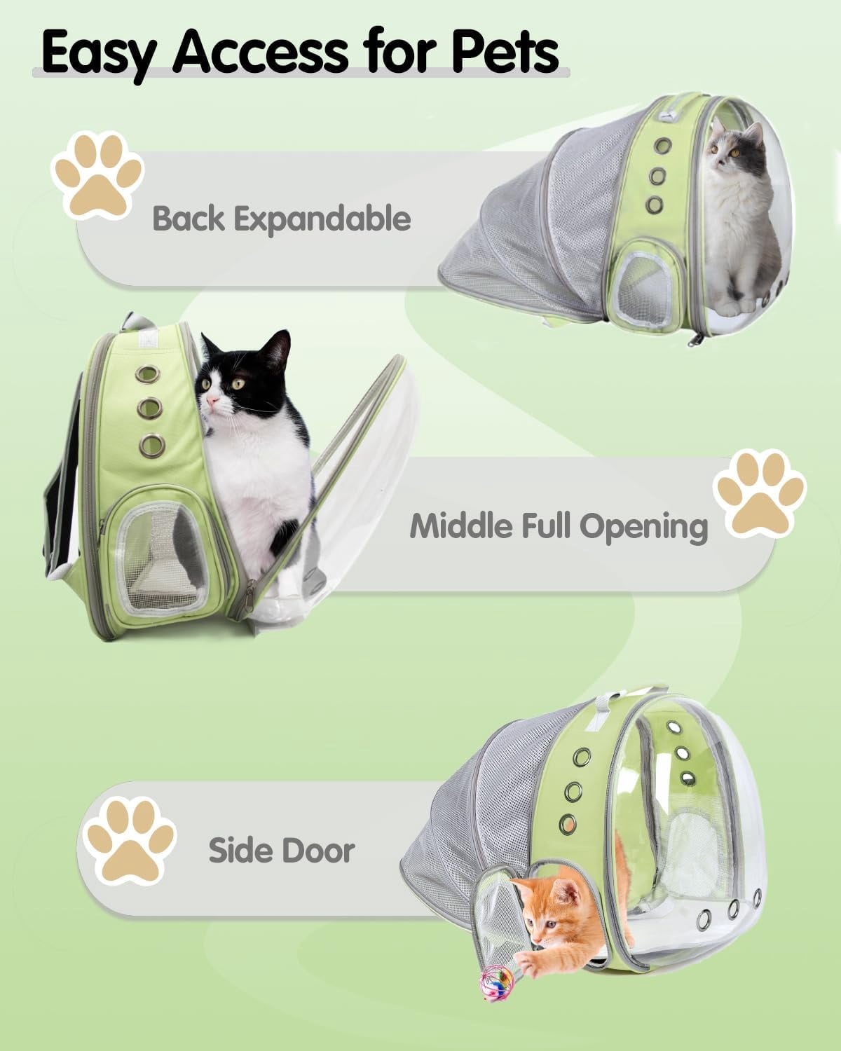 DENZUS Bubble Expandable & Foldable Cat Backpack Carrier, Breathable Pet Backpack for Large Cats, Designed for Hiking, Travelling, Camping
