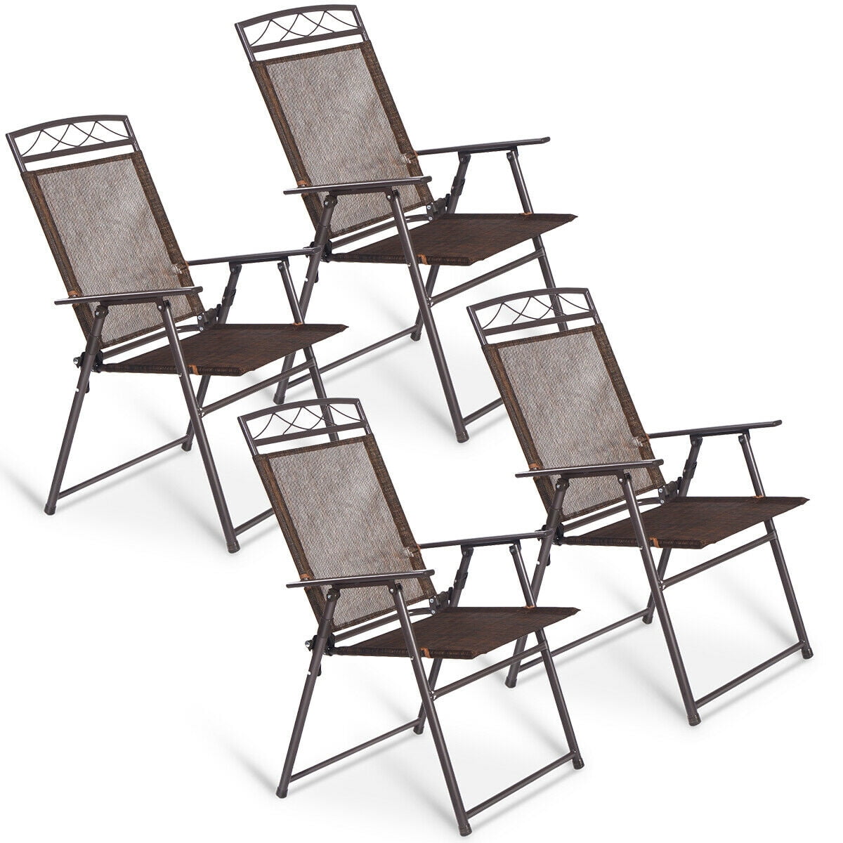 Costway Set of 4 Patio Folding Sling Chairs Steel Textilene Camping Deck Garden Pool