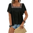 thumbnail image 2 of Mexican Shirts for Women Boho Embroidered Short Butterfly Sleeve Square Neck Loose Blouses Tees Black M, 2 of 9