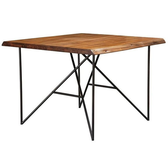 Alpine Furniture Live Edge Solid Wood Pub Table w/Metal Legs, Light Walnut