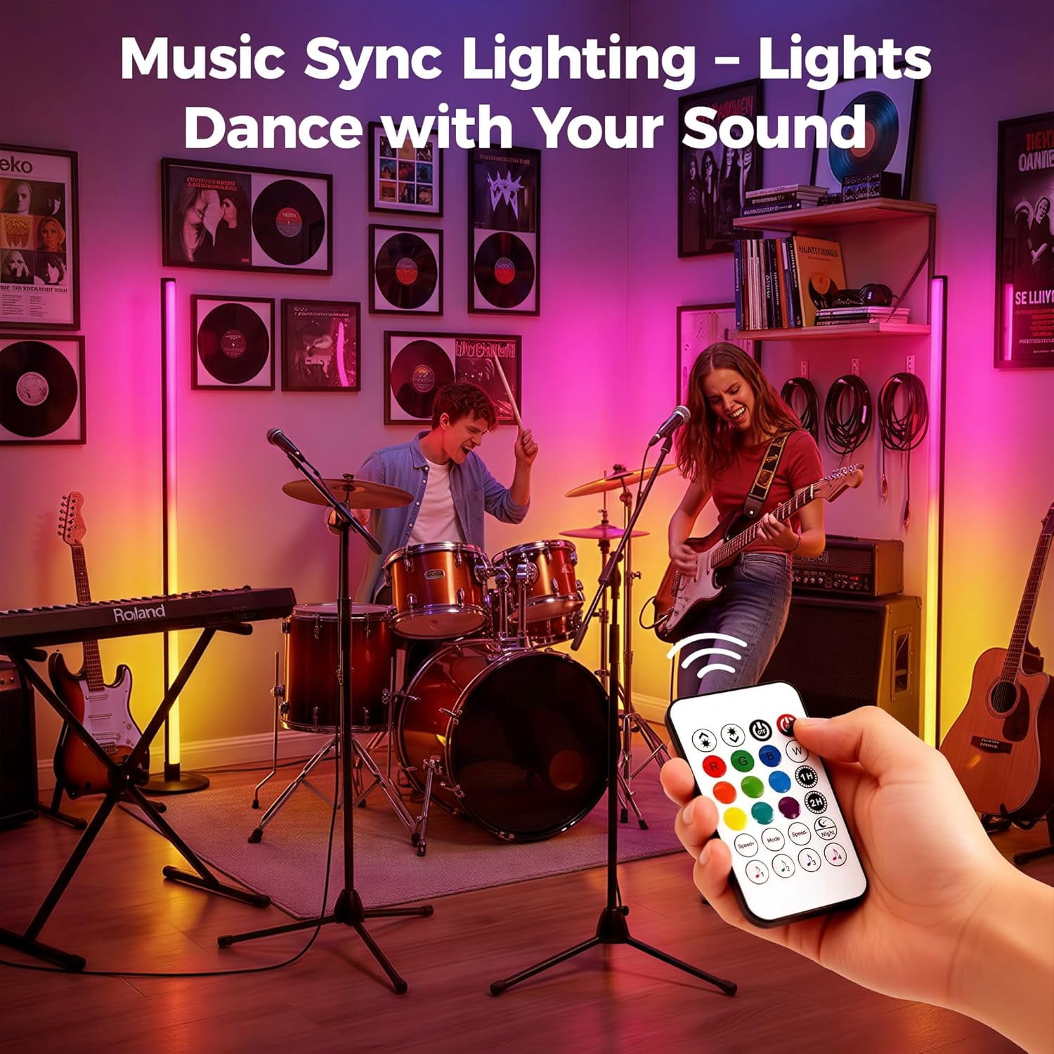 2packs ICRGB Corner Floor Lamp, Smart LED Floor Lamps with App & Remote Control, Music Sync, 16 Million Colors, Auto Timer, Modern Ambient Standing Light for Gaming Room, Living Room, Bedroom