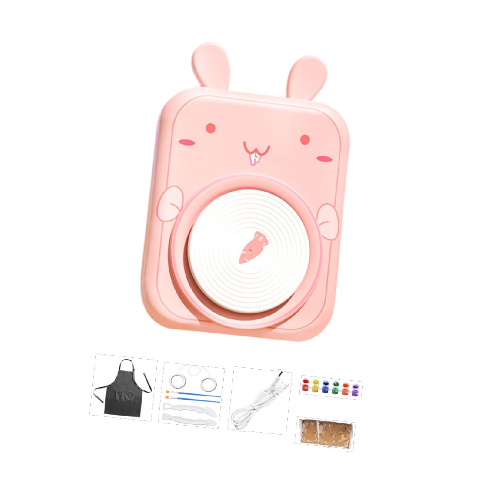 Tachiuwa Electric Pottery Wheel Set for Kids Porcelain Machine ,DIY Pigments, Beginner Pottery Machine Complete Pottery Kit Pink Bunny