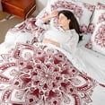 thumbnail image 4 of jejeloiu Vintage Hippie Boho 7 Pieces Bedding Comforter Set,Retro Aesthetic Paisley Full Bedding Set,Red White Fitted Sheet Flat Sheet For Girl Boys,Microfiber Bedroom Decor Reversible, 4 of 8