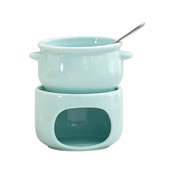 Ceramic Chocolate Fondue Pot Set Heatproof Melting Bowl Burners for Ice Cream Cheese Dessert Home Kitchen Includes Forks