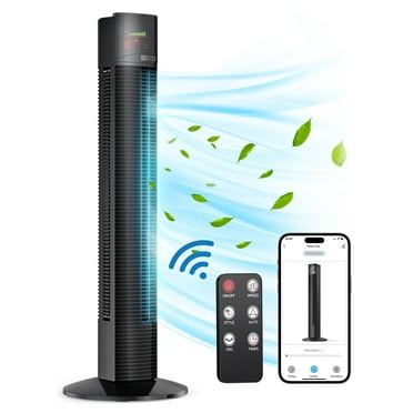 Tower Fans, 36" Standing Floor Fan with Remote/APP, 70° Oscillating Fan for Home, 24 ft/s High Velocity, LED Display, 3 Speeds, 4 Modes, 12H Timer, Quiet Bedroom Fan