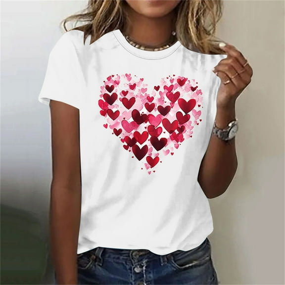 HaoXianJian Valentine's Day Shirt for Women Casual Girl Friend Gift T Shirt Cute Love Heart Graphic Tees Short Sleeve Tshirt Top Size S-3X