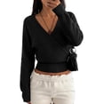 thumbnail image 3 of BTFBM Wrap Cross Ribbed Knit Cropped Sweaters for Women | V Neck Cozy Sweater With Safe Snap,Long Sleeve Fall Clothes Winter Clothing,Holiday Outfits, 3 of 10