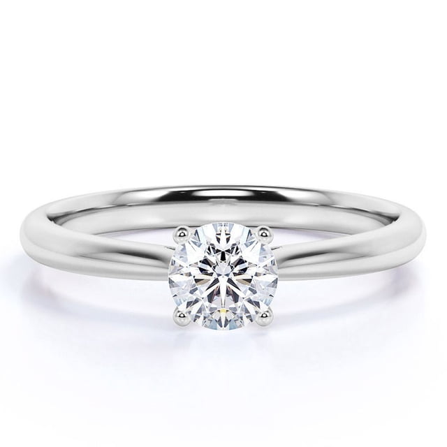JeenMata Anillo de Compromiso Solitario con Diamante Real de Talla Brillante Redonda de 0,33 Quilates en Oro Blanco de 10 K