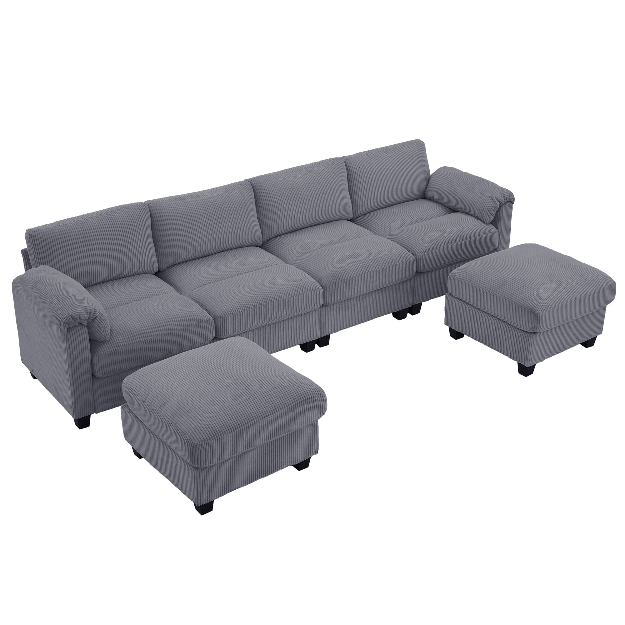 LOYALICE 115" Cozy Oversized Corduroy Modular Sectional Sofa U Shaped 6 Seat Couch with Movable Ottoman & Chaise for Living Room Bedroom, Dark Gray