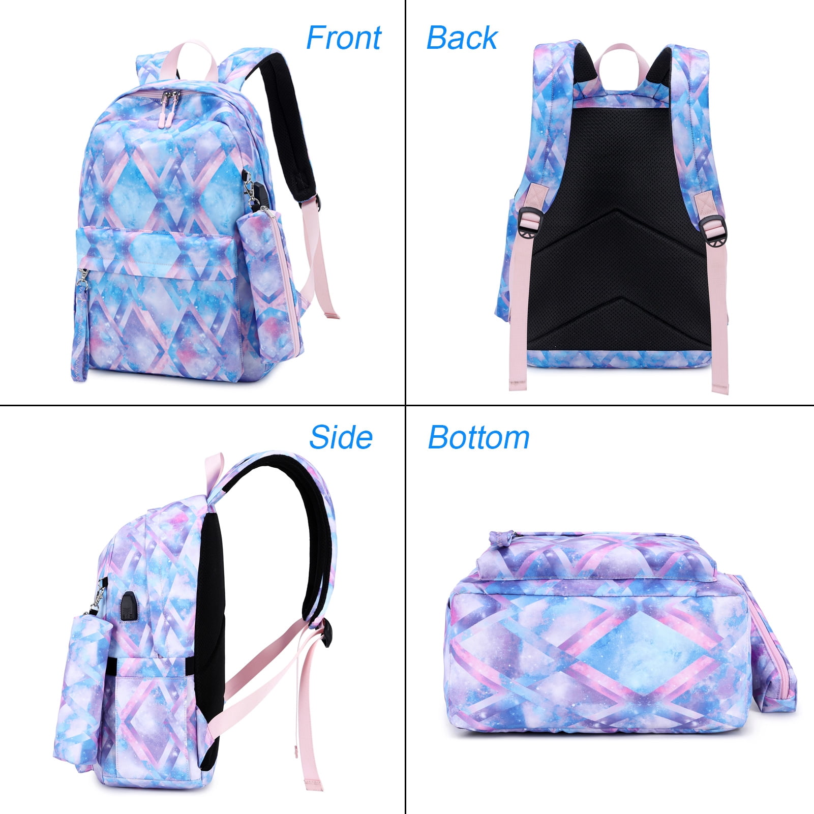 Blue School Backpacks with Lunch Bag for Teen ,Water Resistant Lightweight Large Books Bag