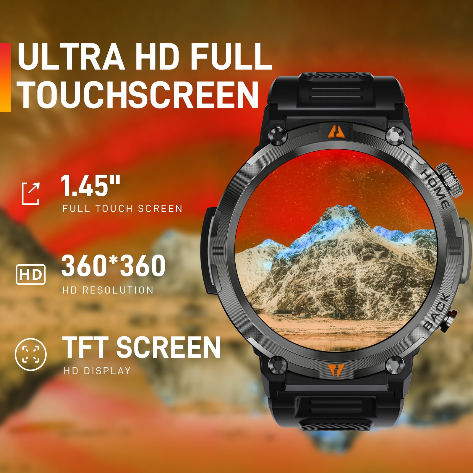 Cyberdyer Smart Watch for Men: Make/Answer Calls for Android & iPhone, 1.45" HD Screen, IP67 Waterproof,100+ Sports Modes, 400mAh Rugged Smartwatch with Pedometer, and Practical Flashlight Feature