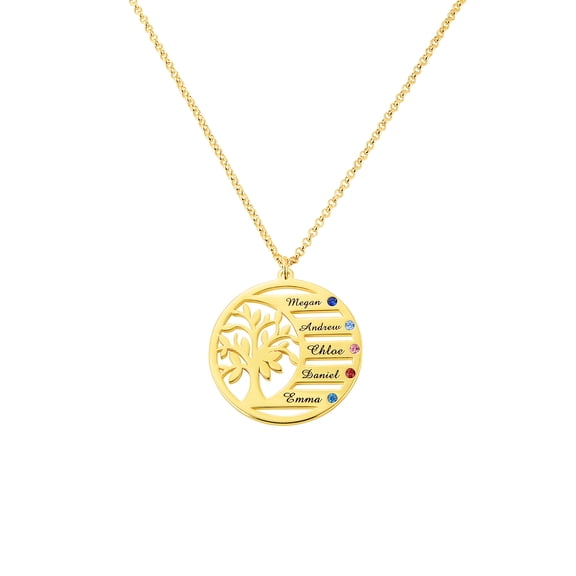 Personalized Planet Women's Sterling Silver Family Birthstone and Engraved Name Tree of Life Necklace