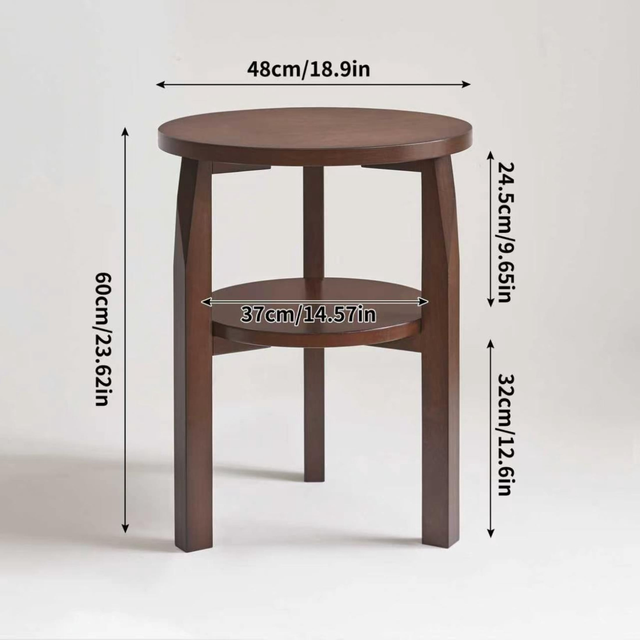 Noble House Round End Table with 2-Tier Storage Shelf, Side Table for Living Room or Bedroom, Walnut