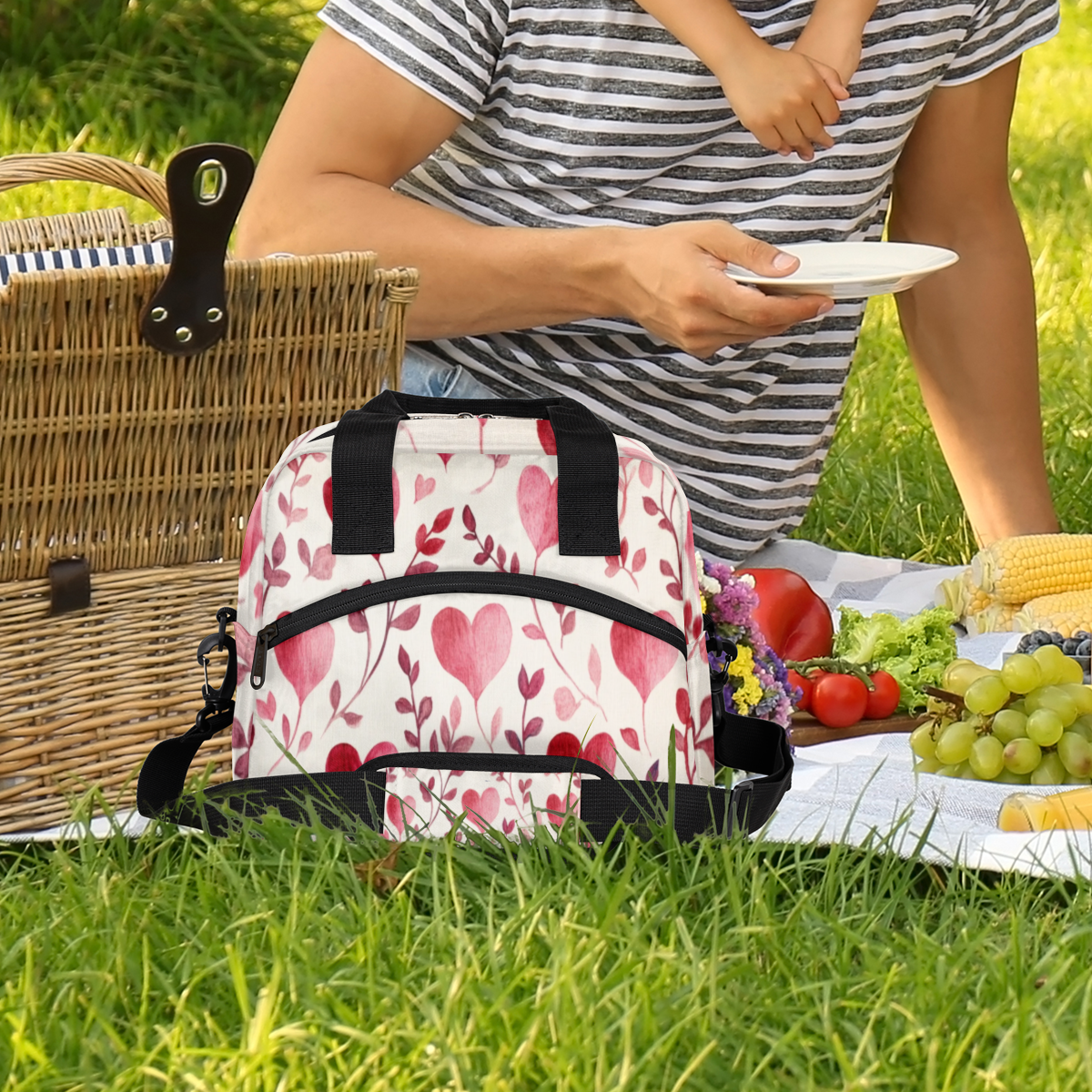 Herdesigns Cute Heart Shape Insulated Lunch Bag for Women Men Adults Large Reusable Lunch Box Leakproof Portable Cooler Tote Bags with Adjustable Shoulder Strap