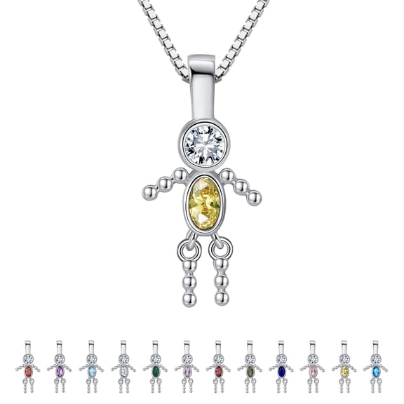 Birthstone Pendant Necklace for Boy Mom or Grandma by Ginger Lyne Sterling Silver CZ Family Birthday Charm