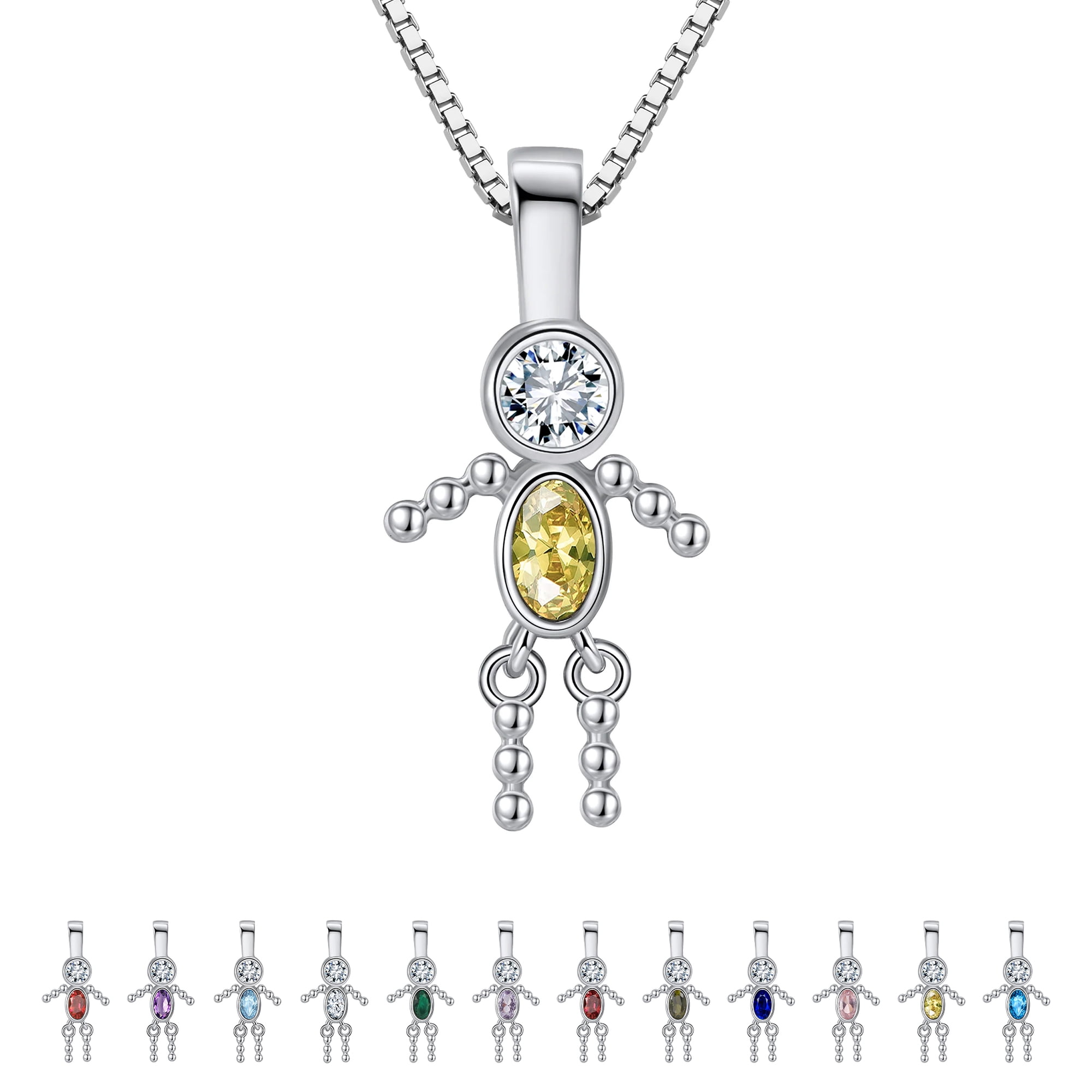 November Birthstone Necklace for Women, Simulated Citrine Baby Boy Pendant for Mom, Sterling Silver 18 Inch Box Chain, Mothers Day Gift