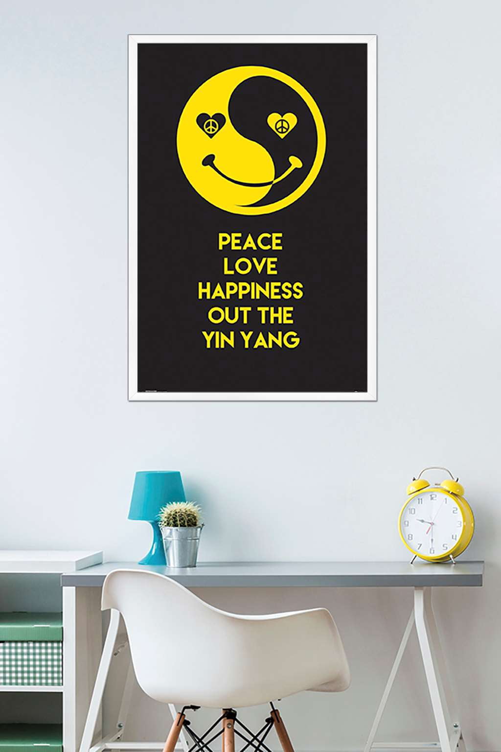 Peace Love Happy Wall Poster, 22.375" x 34", Framed