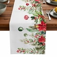 thumbnail image 5 of Red Poinsettia Christmas Ornaments Bell Table Runner 13x70in Non-Slip Cotton Linen Table Runners, Green Pine Leaves on White Dresser Scarves TableRunner for Dinner Kitchen Dining Wedding Party, 5 of 9