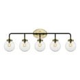 thumbnail image 2 of JONATHAN Y Caleb 38" 5-Light Contemporary Transitional Iron/Glass LED Vanity Light, Brass Gold/Black, 2 of 13
