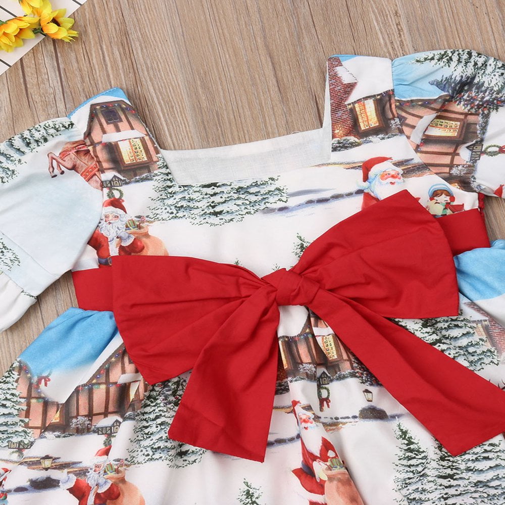 Robe Bébé Fille Noël - Manches Longues Avec Volants Et Noeud Papillon - Taille 6 Mois à 6 Ans - Tenue Festive Rouge - 8
