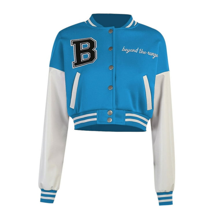 Jxzom Women Varsity Jacket Long Sleeve Cropped Baseball Jacket Bomber Coats  Y2k Streetwear Fashion