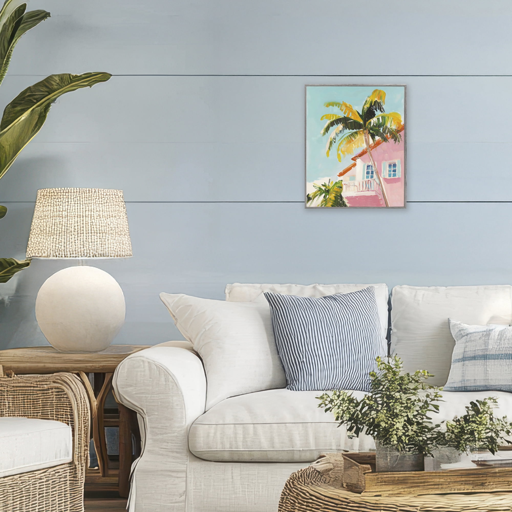 Stupell Industries Pink House Palm Tree Gray Framed Giclee Art, design by The Prints Vibe
