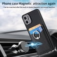 thumbnail image 3 of Carbon Fiber Patterned Case for iPhone 12, Wallet case with [360°Rotation Ring Kickstand] Credit Card Holder,PU Leather Shockproof Cover Women Men For iPhone 12, Black, 3 of 8