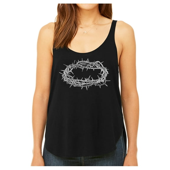 LA Pop Art Women's Premium Word Art Flowy Tank Top - CROWN OF THORNS