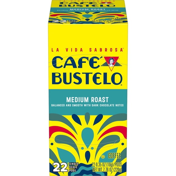 Cafe Bustelo Medium Roast Coffee, Single Serve Pods, 22 Count