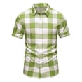 thumbnail image 2 of Men’s Short Sleeve Casual Button Down Shirt Quick Dry Breathable Checkered Lapel Top Moisture Wicking UPF 50+ Stretch Golf Beach Vacation Travel Streetwear | Zenithor,Green 2XL, 2 of 5