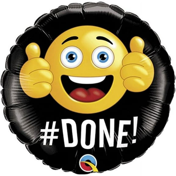 Qualatex #Done! Emoji Graduation Jr Shape Black 18" Round Mylar Foil Balloon