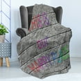 thumbnail image 4 of Saying Soft Flannel Fleece Throw Blanket, This is Our Happy Place Colorful Graffiti Motivation Saying on Grey Bricks Print, Cozy Plush for Indoor and Outdoor Use, 70" x 90", Multicolor, by Ambesonne, 4 of 5