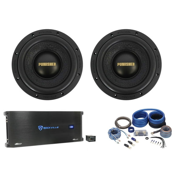 2) Rockville Punisher 10D1 10" 4800w Competition Subwoofers Mono Amplifier Wires